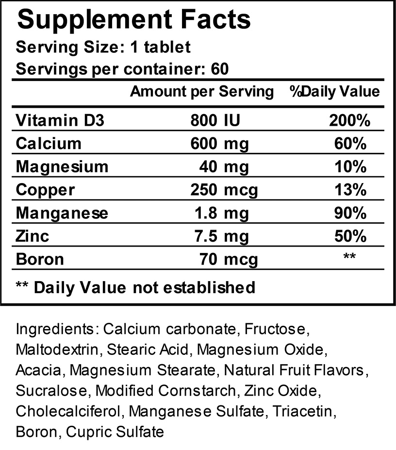 Reload Calcium Care Nutritional Information