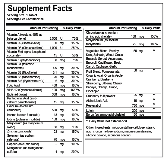 Reload Women 50+ Nutritional Information